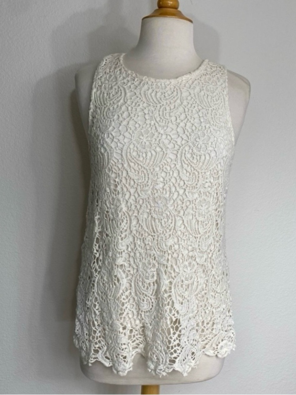 Lucky Brand Womens Off White Crochet Tank Top Boho Cottagecore Casual Size M